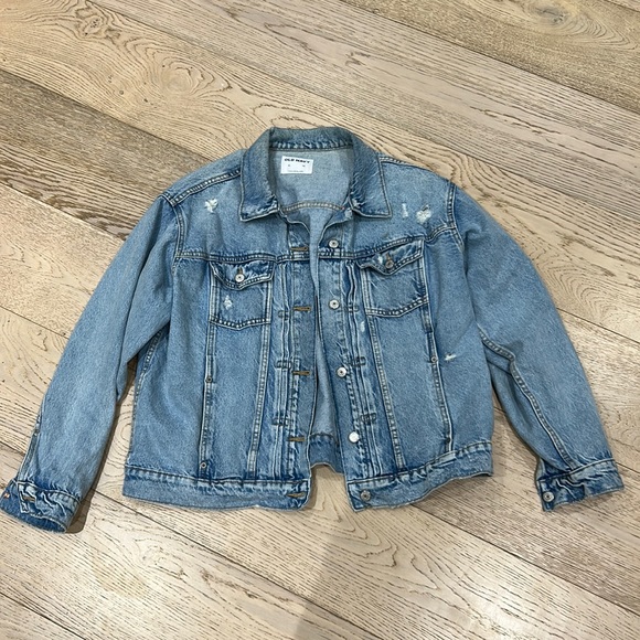 Old Navy Destroyed Denim Jacket Women Size XL Excellent Condition Light Wash - Picture 1 of 3